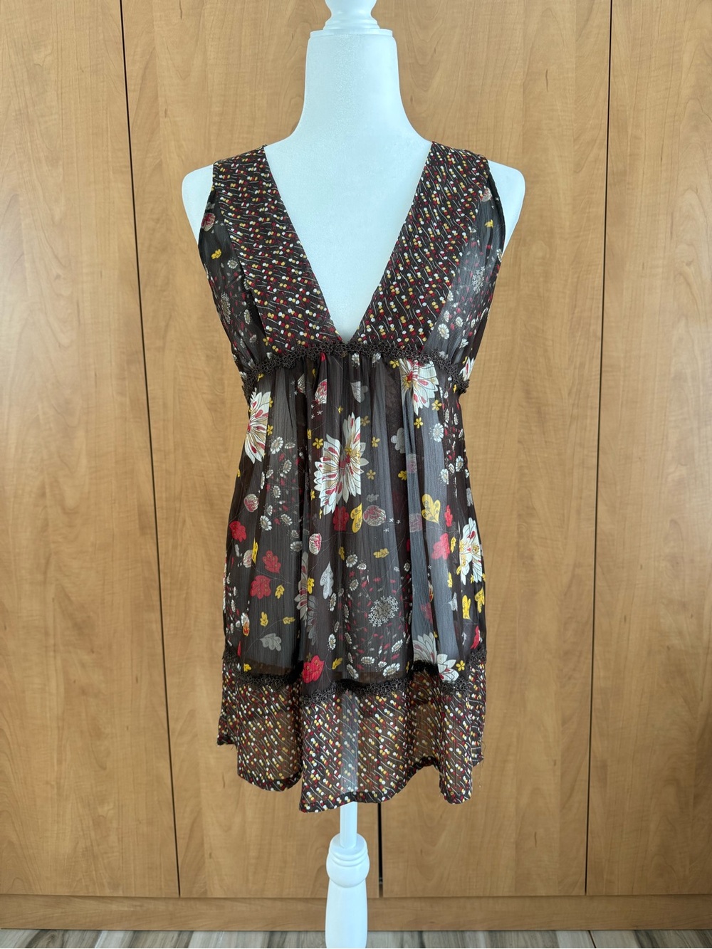 Forever 21 Brown Floral Print Boho Top Sz. M